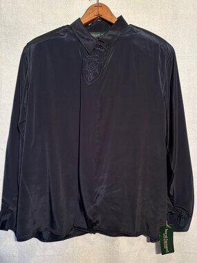 NWT Harve Benard Black Satin Sheen Blouse 16W Plus Size Dressy